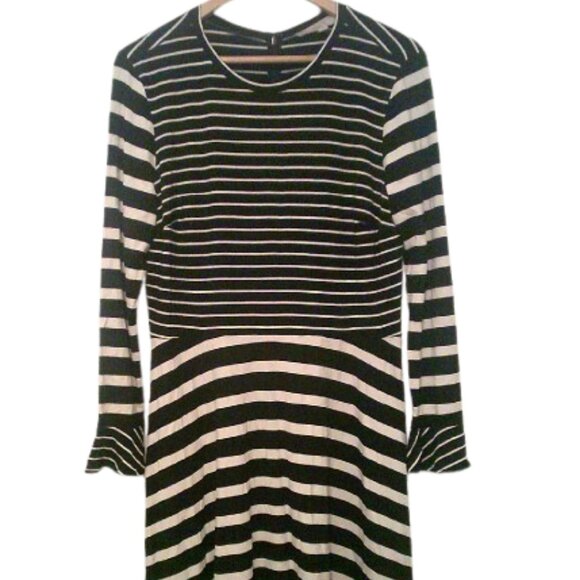 BUNDLE 5/$35 LOFT  Black White Striped Dress Long Sleeve Ruffle Cuff SZ 13 - Picture 4 of 8